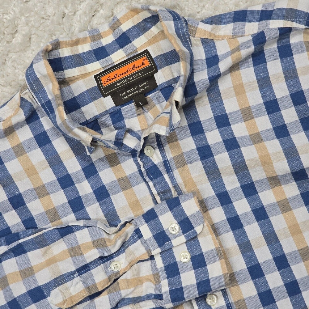 Ball‎ and Buck Men's Scout Gingham Button-Down Shirt Blue Cotton Size L Heritage